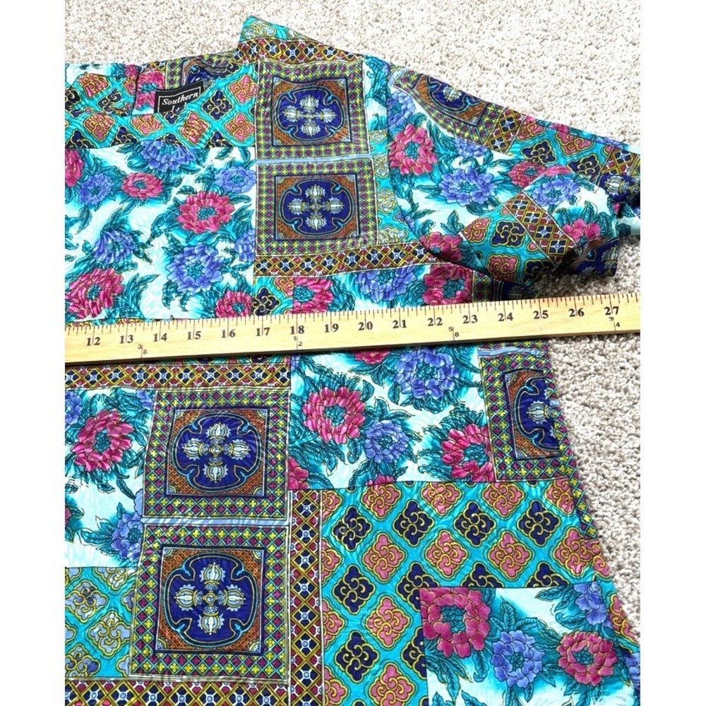 Vtg 90s Floral Patchwork Silky Polyester Blouse Colorful Top USA Made Statement - Picture 7 of 8
